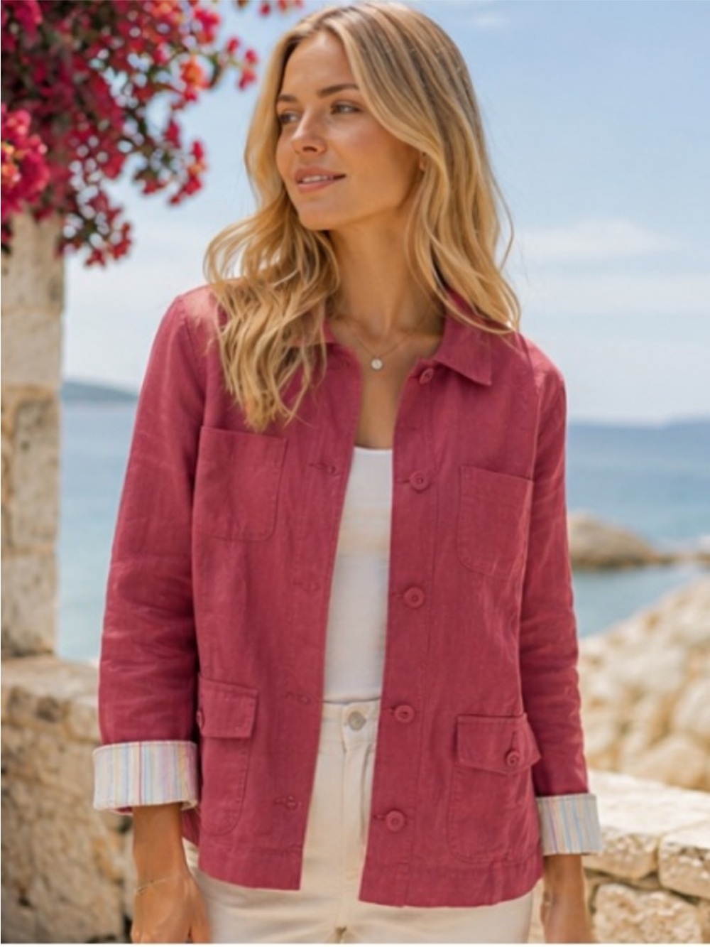 L.L Bean Linen Women’s Lightweight Button-Front Jacket in Dusty Rose